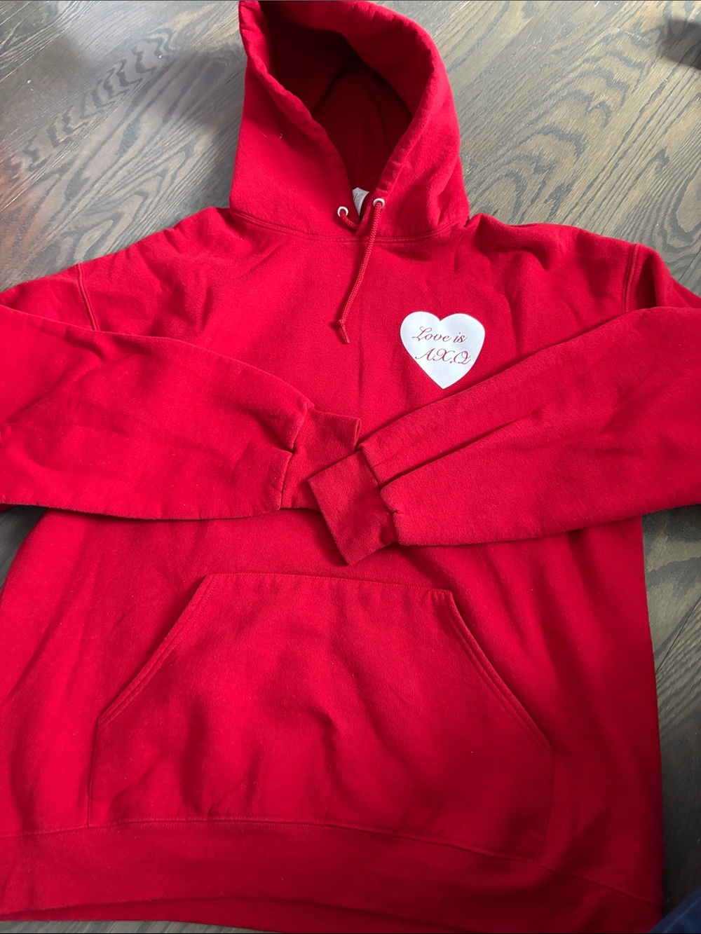 Jerzees Alpha Chi Red Hoodie with White Heart Graphic